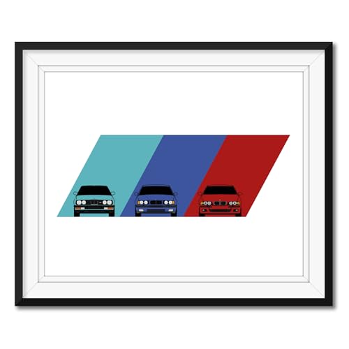 Custom Car Posters Handmade Poster compatible with BMW M5 Generation on M Power logo Print of BMW Car Models: E28, E34, E39-24x36 Metallic Print (Unframed) - Gift for Car Enthusiast