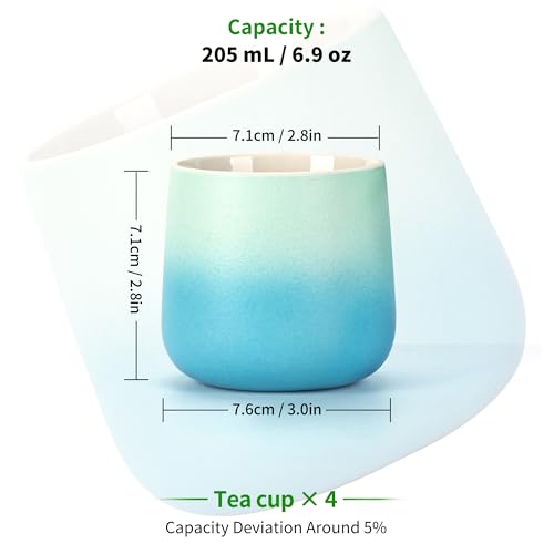 Image of TEANAGOO Japanese Tea Cup, 7.2Oz / 205 ml, Japansese Cups,Chinese Tea Cups, Asian Tea Cups No Handles, Ceramic Cup For Japanese, Blue White Gradient, 4 Pcs /Box, H31