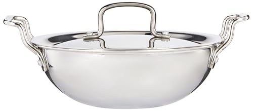 Image of Tosaa Triply Stainless Steel 22 cm Kadai with Lid /Indian Wok|Even Heat Distribution| Consumes Less Oil|Easy to Clean|Gas Stove Compatible - 1600 ml