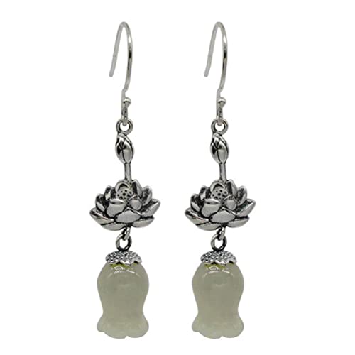Boucles d'oreilles Lys du Vallon en argent 925 et jade rétro