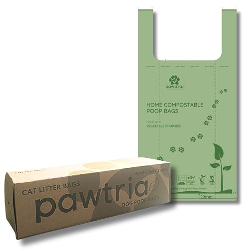 Image of Pawtria Home Compostable XL Poop Bags with Handles, 100 Bags, Mega Roll | Extra Large Leak-Proof Dog Poop Bags with Handles for Cat Litter, Yard Cleanup & Large Dogs
