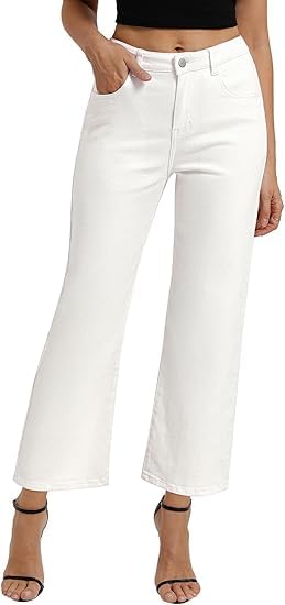 Belle Poque Damen Geradem Bein Jeans Hohe Taille Weites Bein Strecken Denim Hose mit Taschen Lässige Jeans für das Büro