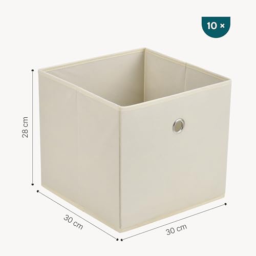 [en.casa] Set de 10 x Caja de almacenamiento plegable 28x30x30cm Juego de 10 Cajas Almacenaje Organizadoras con Asa Contenedores para Ropa o Juguetes Beige - imagen 3
