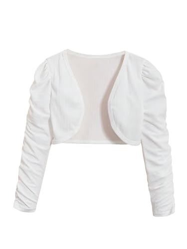 WDIRARA Girl's Ruched Puff Long Sleeve Open Front Crop Jacket Outerwear