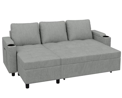 Devoko Canapé d'angle Convertible Modulaire 3 Places en L - Canapé-Lit avec Chaise Longue,...