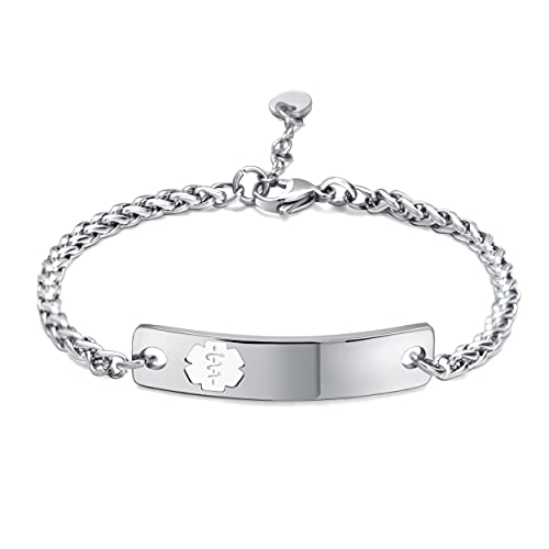 BURISSKY Custom Medical Alert Bracelets for Women with Free Engraving, Personalized Emergency Identification Waterproof Medical ID Jewelry,6.0 to 9.0 Inches