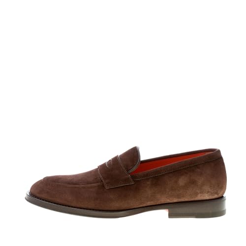 Collezione: Autunno-Inverno Santoni Uomo Mocassino in Crosta Testa di Moro con Mascherina. Suola Cuoio Color Marrone Size 40 EU (UK 6)