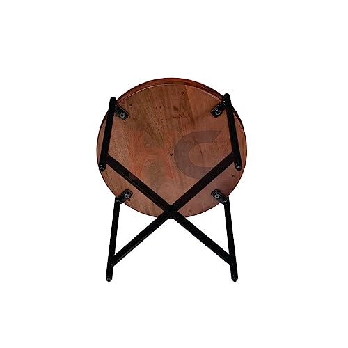 Image of Hamdan Round Coffee Table,Rustic Wood with Storage Shelf, Modern Farmhouse Circle Coffee Table Tray Table with Sturdy Metal Legs Home Furniture-Black Walnut