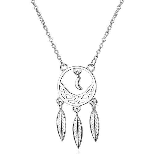 QIAMNI Collier attrape-rêves en argent 925 avec pompon et feuilles personnalisées pour la Saint Valentin Cadeau d'anniversaire pour femme et fille, Argent