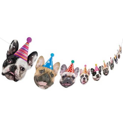 Image of Dog Birthday Banner Frenchie Birthday Decorations Funny French Bulldog Face Garlands Dog Theme Party Decoration Puppy Party Decorations Baby Shower Party Supplies