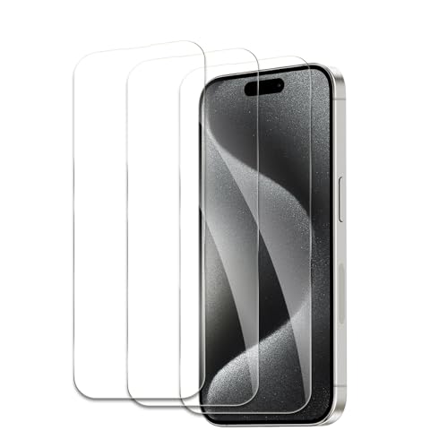 Image of Screen Protector for iPhone 15 Pro Max, Tempered Glass Film, Ultra HD 9H Hardness Case Friendly Anti Scratch Bubble Free Ultra Resistant Oil-Resistant Shatter Protection, 3-Pack