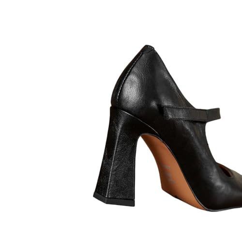 TinaCus Handmade Women's Genuine Leather Square Toe High Block Heel Slip On Mary Jane Pumps3