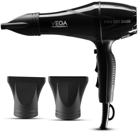 VEGA PROFESSIONAL Pro Dry 2400W Hair Dryer for Women & Men, Professional Blow Dryer with Cool Shot Button & Combination of 4 Heat & 2 Speed Settings, 16 Amp Plug, Salon Hair Styling at Home (VPMHD-03)