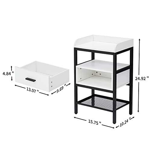 3 Tier End Table, Nightstands With Drawer And Storage Shelf, Small Narrow Table For Small Space, Industrial Bedside Table For Living Room, Bedroom, Rustic #TOP2