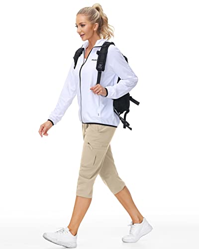 Viligo Khaki Capris For Women Fall Lightweight Quick Dry Zipper Pockets Sports Capri Pants S #TOP4