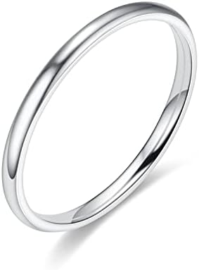Moplusea 2mm Stainless Steel Classical Plain Stacking Band Statement Wedding Promise Ring For Women Girls (Silver, 7)