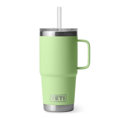 Image of YETI Rambler 25 oz Tumbler with Handle and Straw Lid, Travel Mug Water Tumbler, Vacuum Insulated Cup with Handle, Stainless Steel, Key Lime