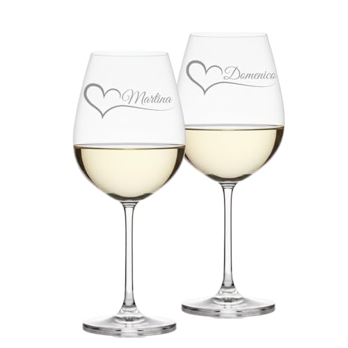 Calici da vino Personalizzati con Nomi – Set Coppia Lui & Lei – Idea Regalo San Valentino, Anniversario o Matrimonio – Bicchieri da Vino Incisi al Laser Made in Italy – Eleganti e Personalizzabili