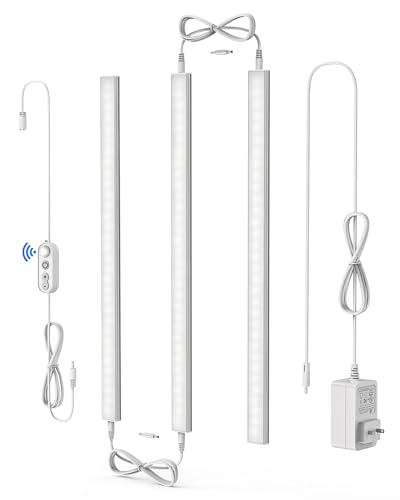 ASOKO Motion Sensor Dimmable Led Under Cabinet Lighting Plug in - 3 Pcs 12 inches Linkable Led Counter Light Bars, Led Closet Light Daylight White 4500K