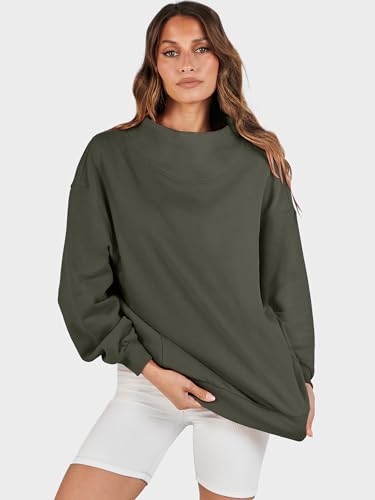 Image of ANRABESS Womens Oversized Sweatshirts Mock Neck Pullover | Cozy Fleece Long Sleeve Tops, Casual Daily Wear, Going Out & Preppy, Loose Fit, 2026 Fall Winter Trendy Outfits