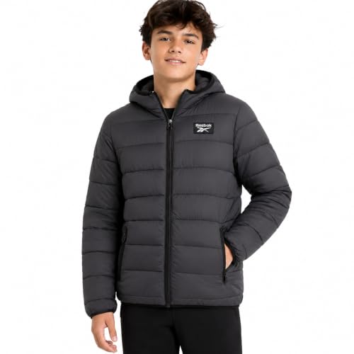 Image of Reebok Boys Winter Coat - Lightweight Insulated Puffer Jacket - Wind & Water Resistant Quilted Hooded Winter Jacket for Boys