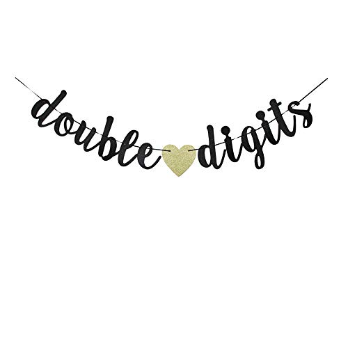 Double Digits Banner, Fun Paper Sign for 10th Birthday Party Supplies, Black 10th Birthday Party Decorations