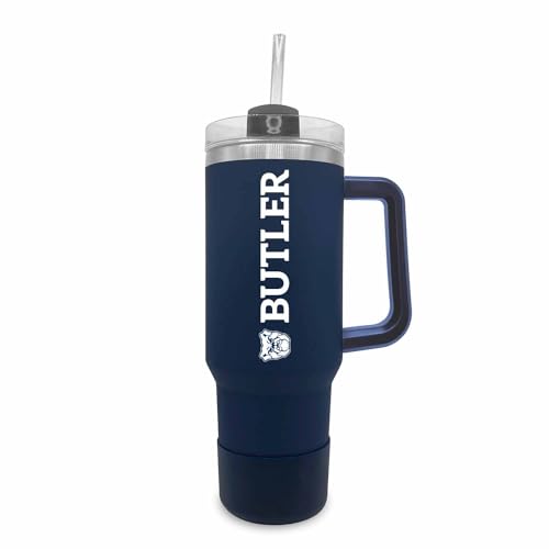 Image of Campus Colors College & University 40 oz Travel Tumbler With Handle - Dual Option Lid With Straw - Vacuum Insulated Stainless Steel (Butler Bulldogs - Navy)