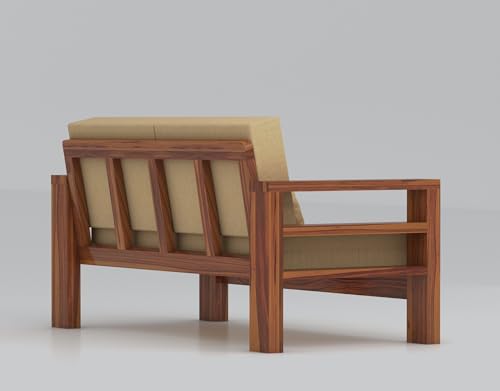 Image of Furniture Solid Sheesham Wood 2 Seater Sofa Set | Multipurpose Wooden Two Seater Lounge Sofa Set Furniture for Living Room, Home and Office (Honey Finish)