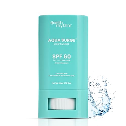 Image of Earth Rhythm Aqua Surge Hydrating Sunstick SPF 60 PA++++. Ceramides & Hyaluronic Acid. No white Cast. No Parabens, Vegan.