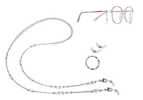 Hidden Hollow Beads Women's Fashion Crystal Beaded Eyeglass Glasses Strap Holder 28" Chain Leash Sunglasses (Crystal)