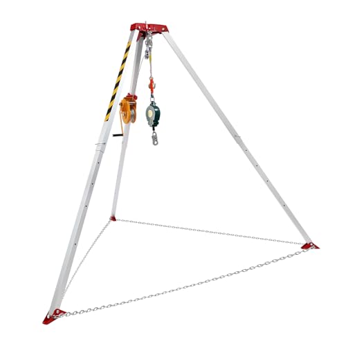 Professional Rescue Tripod Kit: 5.2-8ft Adjustable Legs, 1800lb Winch & Fall Arrester, 661lbs Capacity Confined Space Lifting System - Steel/Aluminum