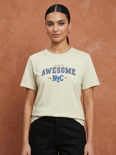 Image of Nobero Women's Graphic Printed T-Shirt | Regular Fit 180 GSM Cotton Tee for Women | Comfortable Round Neck Casual Wear