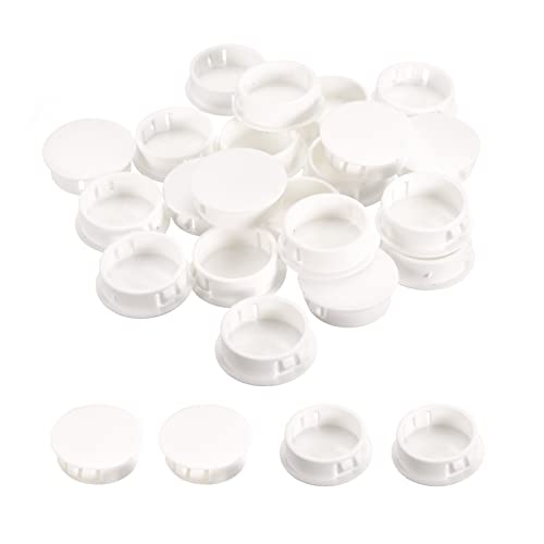 Image of uxcell 1-1 /4 inch Plastic Hole Plugs, 26Pcs Flush Type Panel Round Snap in Fastener Knockout Locking Plugs for Furniture Insert End Caps Panels, White