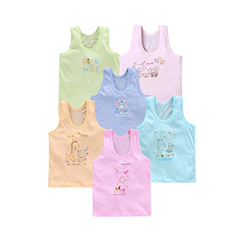 Hivata New Born Baby Boys Girls Soft Cotton Printed Vest Pack of 6pc Inner Wear for Infants Sando Vest Kids Toddler Camisole Baniyan Multicolor Vest