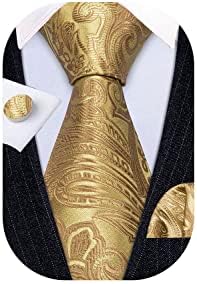 Barry.Wang Men Tie Solid Silk Tie Pocket Square Cufflinks Set Wedding Plain Tie Business Formal