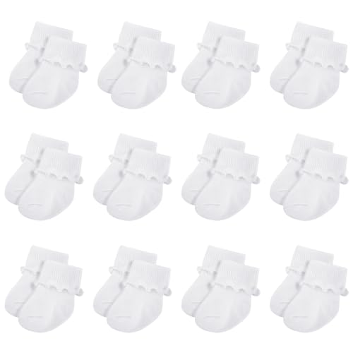 Image of Toulite 12 Pairs Preemie Newborn Baby Ankle Socks Ruffle Turn Cuff Cotton Non-slip Warm Socks for Girls and Boys Infant