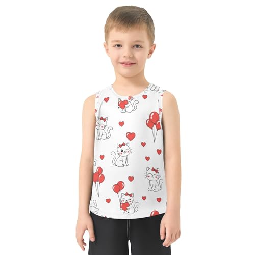 J JOYSAY Valentine Cat Heart White Boys Tank Top Sleeveless Muscle Shirts Quick Dry Workout Sport Active Kids T-Shirts 3-15T2