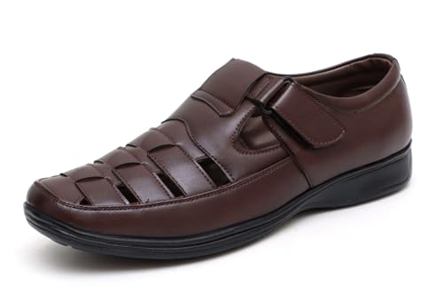 Shooz Brown Leather Sandals for Men | Formal, Office, Casual Fisherman Sandal - 9 UK