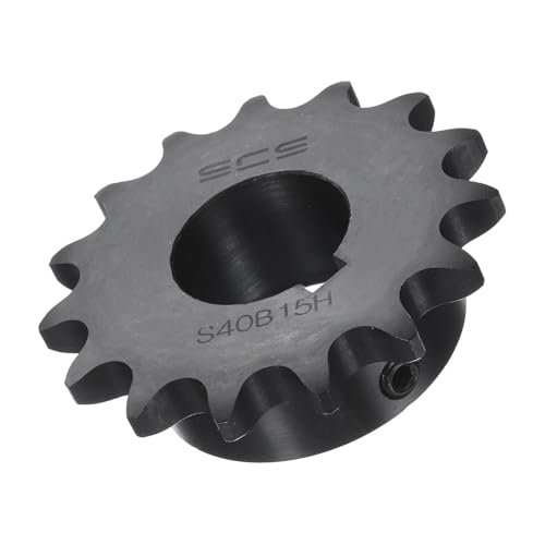 Image of uxcell #40 Chain Roller Sprocket B Type, 1 inch Bore 15 Tooth Single Strand Chain Sprocket, Carbon Steel, Keyway with Set Screws