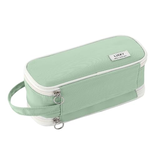 Tergopa Pencil Case Large Zipper Pencil Pouch for Girls Kids Teens Adults Aesthetic Pencil Bag Stationery Organizer Pen Pencil Case with Handle for School Green