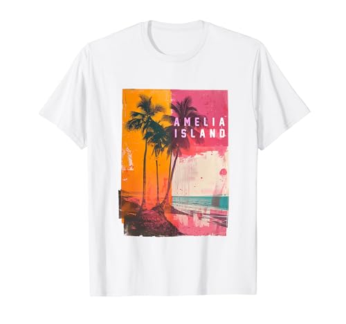 Amelia Island Floride Vintage Beach Vacation Palmiers T-Shirt