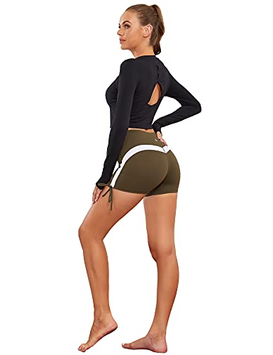 1A1A Q-AY42104-01-BLACK-MAA Women’S Long Sleeve Crop Tops Tank Back Hollow Thumbholes Yoga Fitness Black Medium thumb #1