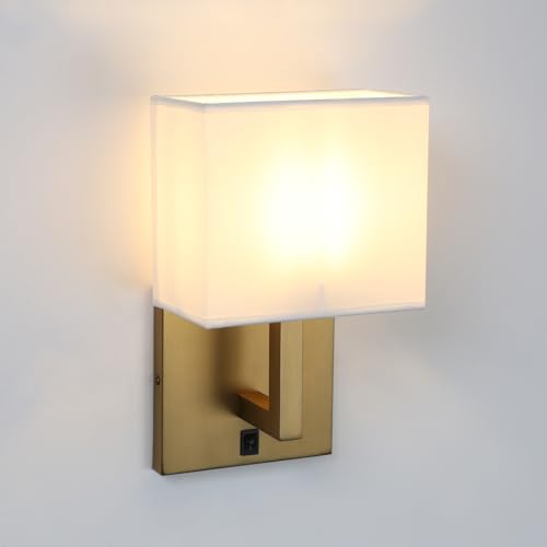 Yosoan Lighting 2 Sets of Vintage Modern Linen Lampshade Wall Light Fittings, Beside LED Wall Lamp with Wall Switched for Living Room Bedrooms Hotel E27 Screw (Antique) - Image 5