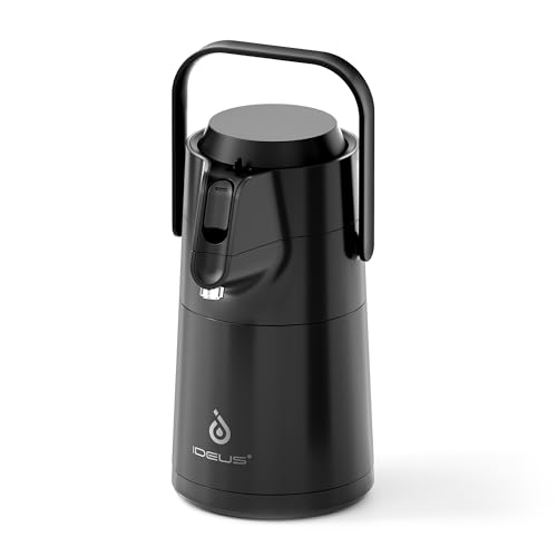 IDEUS 74 oz Thermal Coffee Carafe with Pump, Double Wall Stainless Steel Container Vacuum Insulated Airpot Water Dispenser Tea Server System Large Thermo for Drinks, Black