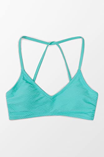Image of CUPSHE Womens V Neck Textured Bikini Top Crssback Swimsuit | Self Tie,Soft Removable Cups,Spaghetti Straps,Flattering Bathing Suit For Vacation And Beach
