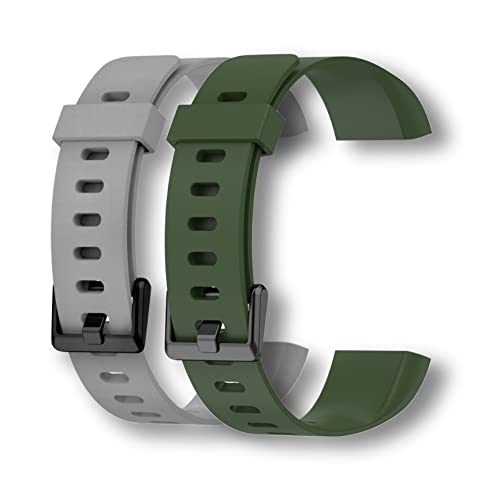 Meyaar Silicon Strap Band Only Compatible with Realme Band (Not For Any other Brand Watch) : (Tracker Not Included) (Strap Only) (Green + Grey (2 Pack))