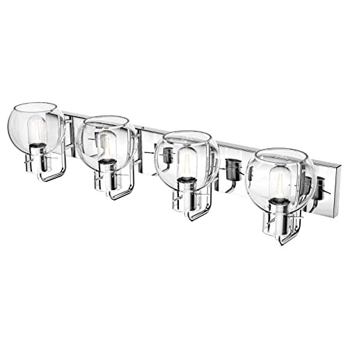 Image of Tipace Chrome Modern Bathroom Vanity Light Fixtures Over Mirror Glass Globe 4 Lights Stainless Steel Vanity Lights Farmhouse Bath Lighting(Exclude Bulb)
