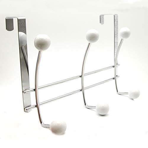 Over The Door 6 Metal Hooks Rack Chrome-White #TOP19