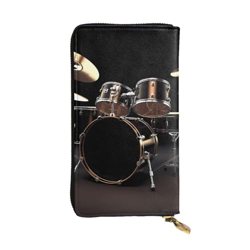 Cool Drum Set Wallet for Men Women Long Purse Leather Clutch Large Business Handbag Travel Phone Holder Credit Card Holder Money Case with Zipper Leather Wallets Gift