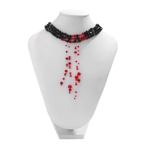 Gothic Blood Drop Fringe Necklace,Vintage Crystal Blooddrip Choker Punk Style Multi-layered Pearl Beaded Necklaces Goth Vampire Clavicle Halloween Jewelry Decorations4